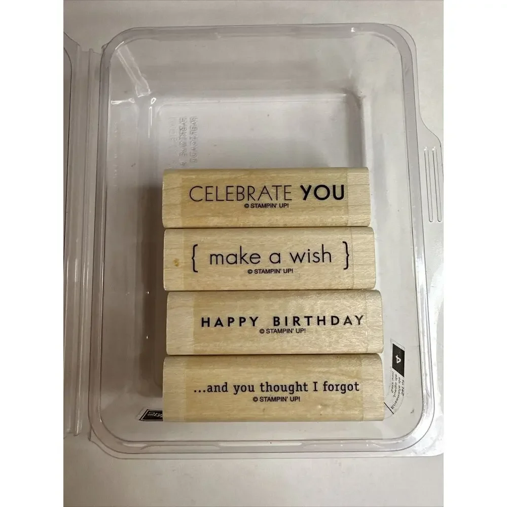Stampin Up A Little Birthday Cheer Wood Stamp Set of 4 Make a Wish Celebrate You